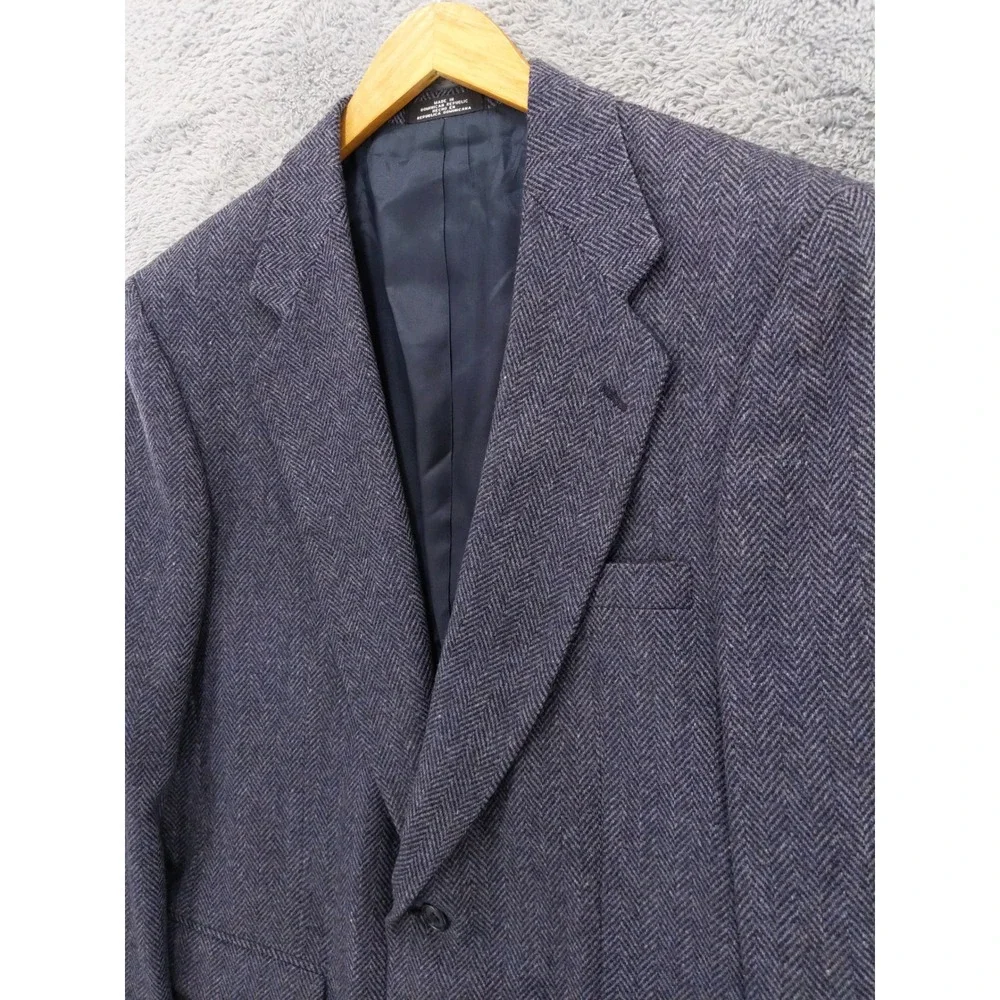 vtg Towncraft Blazer Jacket Blue Herringbone Wool/Lambswool Blend Sport Coat 39R